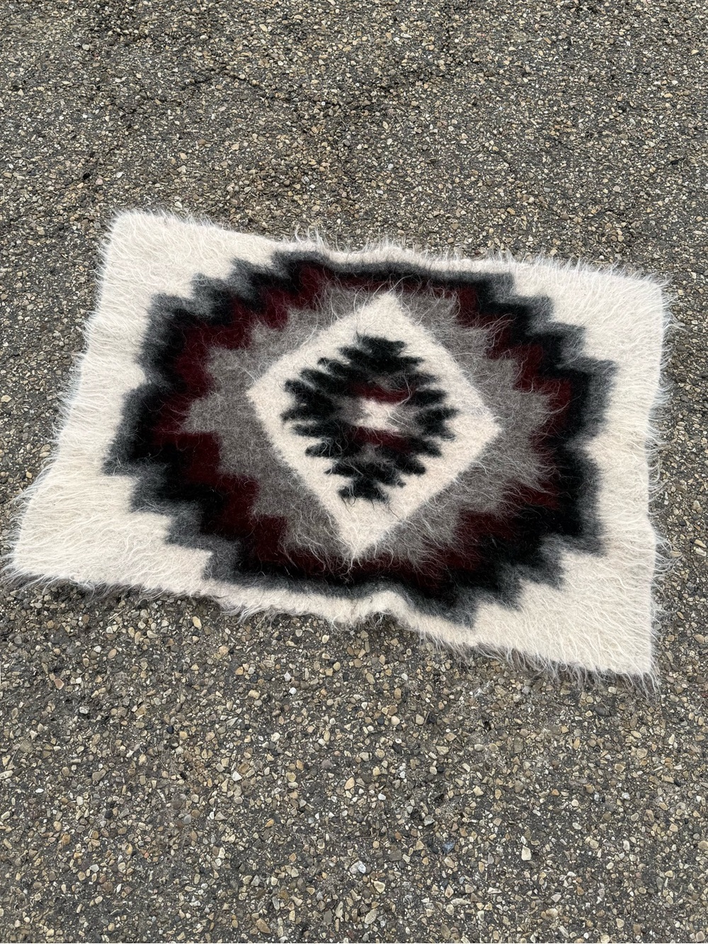 Vintage MCM 31x44" Thick Handmade Gray Beige Woven Wool Geometric Patterned Rug